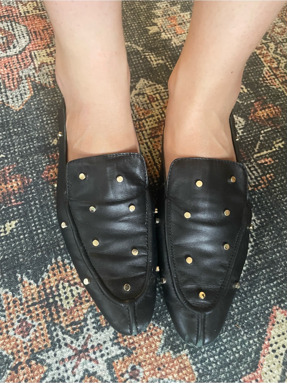 Zara Black Studded Leather Slip-On Loafers